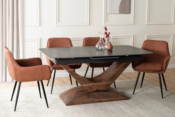 Rozkładany stół z ceramicznym blatem Alicante 160-200 cm, czarny marmur/orzech