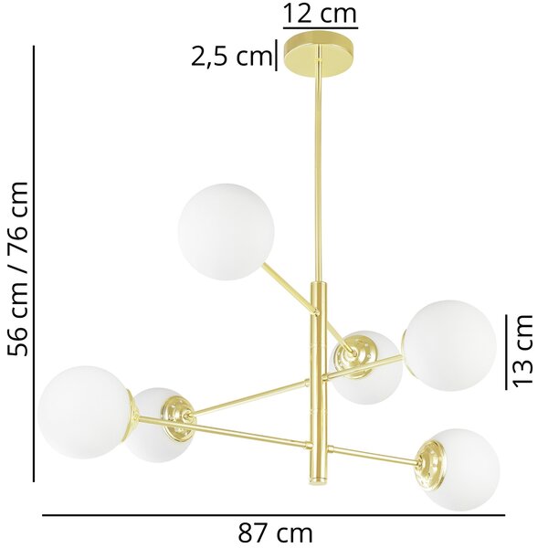 ŻYRANDOL LAMPA SUFITOWA WISZĄCA NOWOCZESNA ZŁOTO KLASYCZNE BIAŁE KULE FINO 6 LED