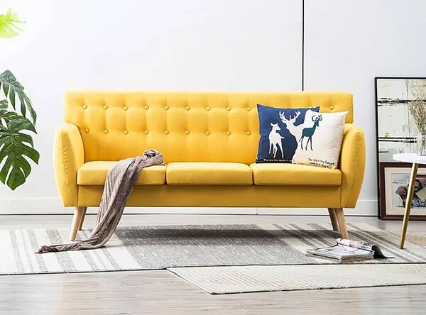 3-osobowa żółta sofa pikowana R8-K94
