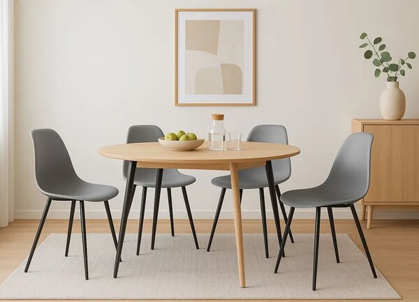 Szare krzesło z czarnymi nogami do stołu T1-K27
