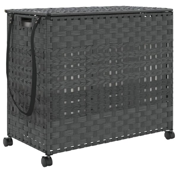 Kosz na pranie z kółkami, szary, 66x35x60 cm, rattan