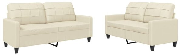 Sofa 2-osobowa z poduszkami, kremowa, sztuczna skÃ³ra