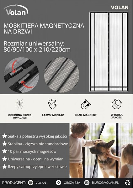Volan MOSKITIERA MAGNETYCZNA Na Drzwi Balkonowe 80/90/100 x 210/220 MAGNESY