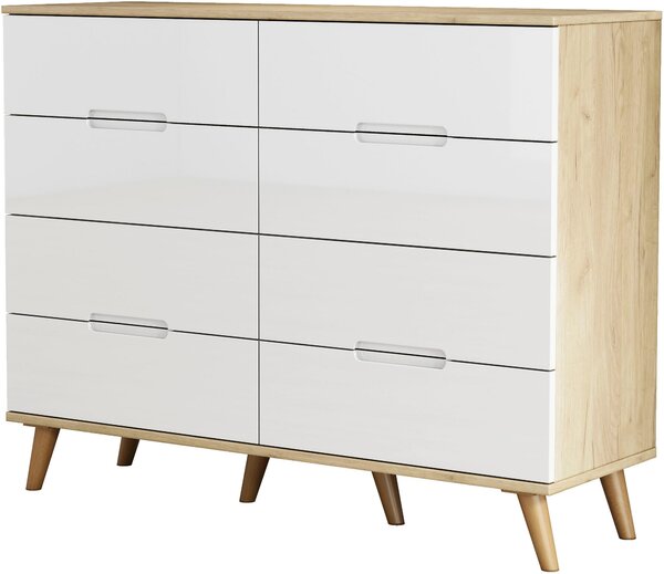 Komoda 120 cm biało naturalna z czterema szufladami