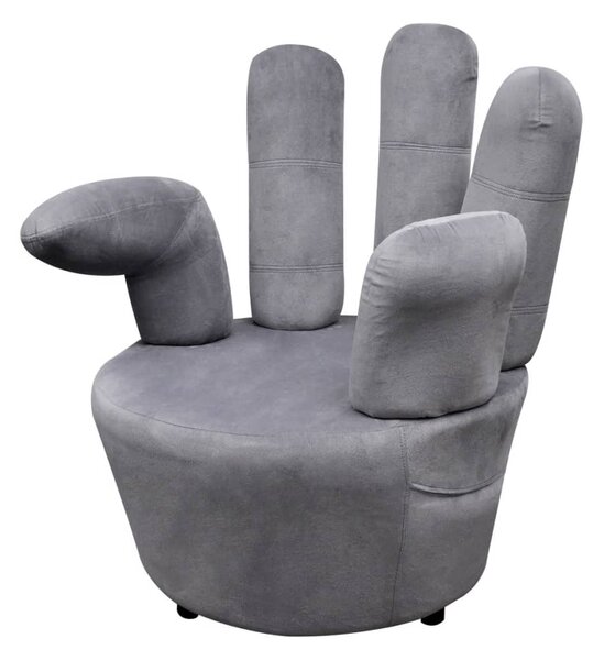 Fotel w kształcie dłoni, szary, aksamit