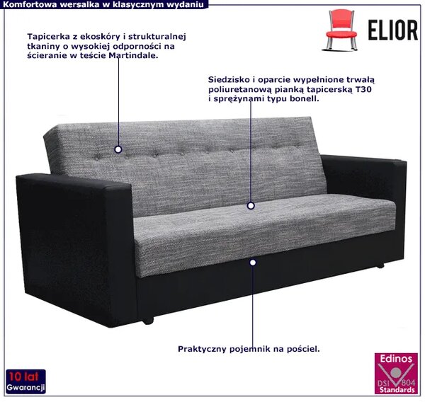 Wersalka rozkładana czarny + popielaty R2-L70