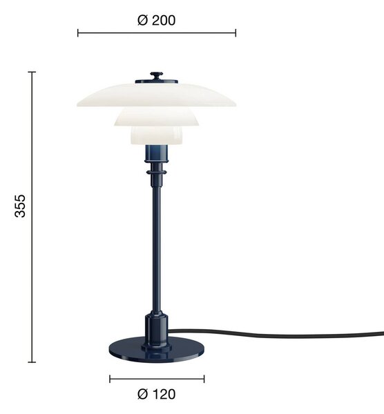 Louis Poulsen Lampa stołowa PH 2/1, niebieski, salon / jadalnia, mosiądz, design