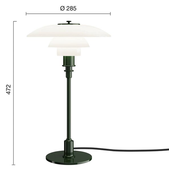 Louis Poulsen Lampa stołowa PH 3/2, zielony, salon / jadalnia, mosiądz, design