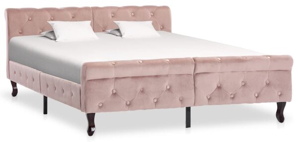 Rama łóżka, różowa, tapicerowana aksamitem, 140 x 200 cm