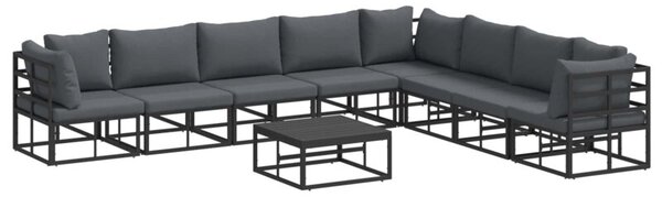 Zestaw sof ogrodowych z aluminium w kolorze czarnym z antracytowymi poduszkami, 8 miejsc, regulowane nóżki