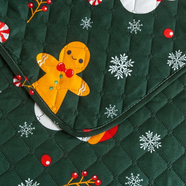 Narzuta na łóżko SNOWMAN AND GINGERBREAD, zielona Rozmiar: 170 x 210 cm