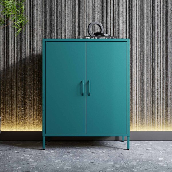 Szafka metalowa niska na nóżkach z półkami morska, 800x1015x400 mm: VITO Modern