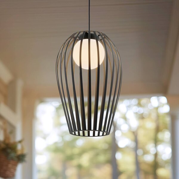 Lampa wisząca zewnętrzna Lucande Marrin, czarna, metalowa, Ø 31 cm Marrin Lucande, możliwość ściemniania, czarny, salon / jadalnia, metal, nowoczesny