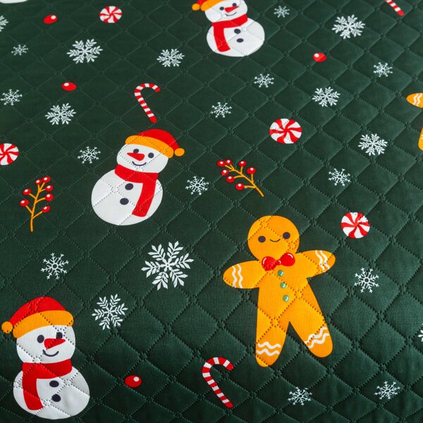 Narzuta na łóżko SNOWMAN AND GINGERBREAD, zielona Rozmiar: 170 x 210 cm