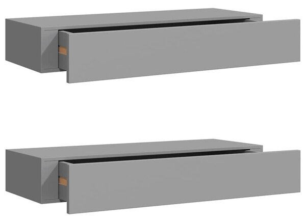 Półki ścienne z szufladą, 2 szt., szare, 60 x 23,5 x 10 cm, mdf