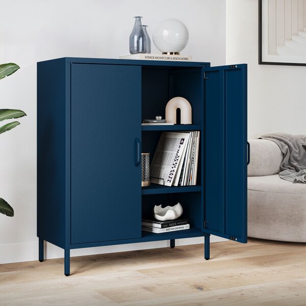 Szafka metalowa niska na nóżkach z półkami granatowa, 800x1015x400 mm: VITO Modern