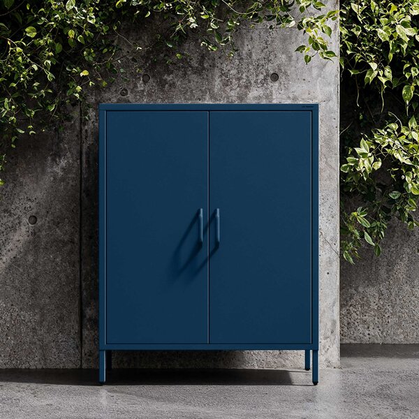 Szafka metalowa niska na nóżkach z półkami granatowa, 800x1015x400 mm: VITO Modern