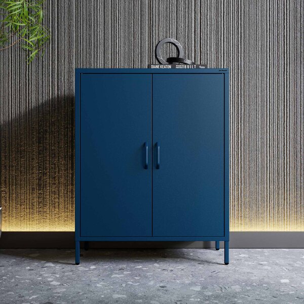 Szafka metalowa niska na nóżkach z półkami granatowa, 800x1015x400 mm: VITO Modern