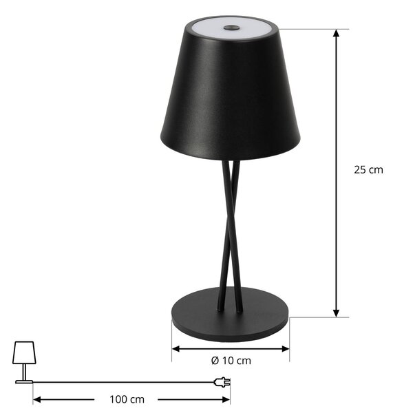 Akumulatorowa lampa stołowa LED Lindby Janea CROSS, czarna, metalowa Lindby, możliwość ściemniania, czarny, metal, nowoczesny