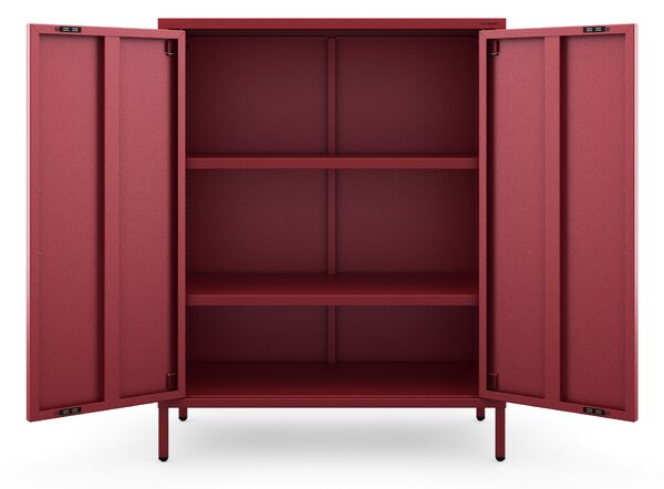 Szafka metalowa niska na nóżkach z półkami czerwona, 800x1015x400 mm: VITO Modern