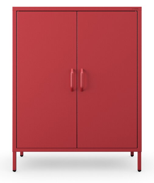 Szafka metalowa niska na nóżkach z półkami czerwona, 800x1015x400 mm: VITO Modern