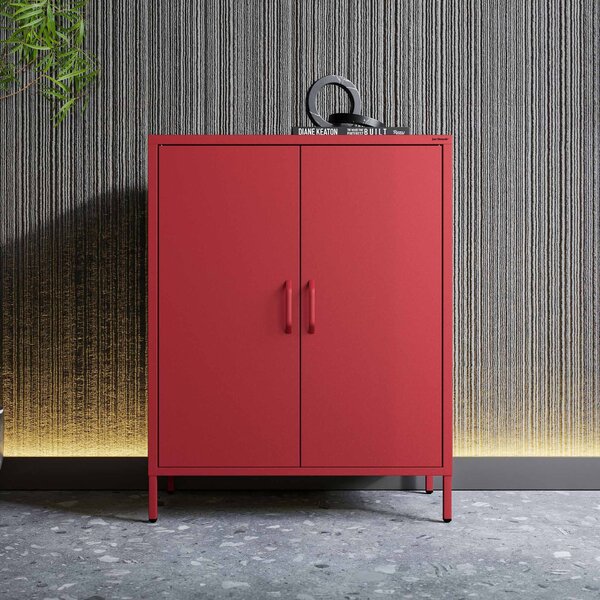 Szafka metalowa niska na nóżkach z półkami czerwona, 800x1015x400 mm: VITO Modern