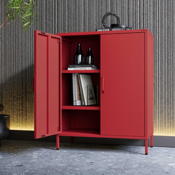 Szafka metalowa niska na nóżkach z półkami czerwona, 800x1015x400 mm: VITO Modern