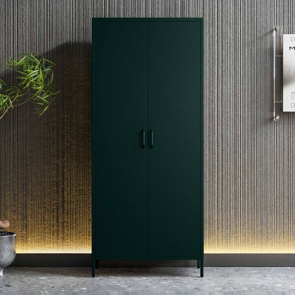 Szafa na ubrania metalowa loftowa na nóżkach butelkowa zieleń, 800x1850x450 mm: FLAVIO Modern