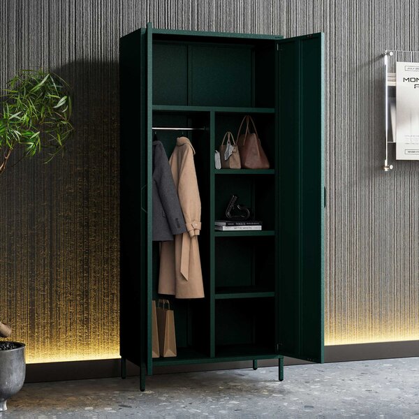 Szafa na ubrania metalowa loftowa na nóżkach butelkowa zieleń, 800x1850x450 mm: FLAVIO Modern
