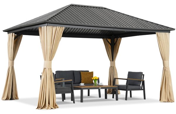 Metalowa altana Sardynia z zasłonami 3x4 Garden Point beżowa