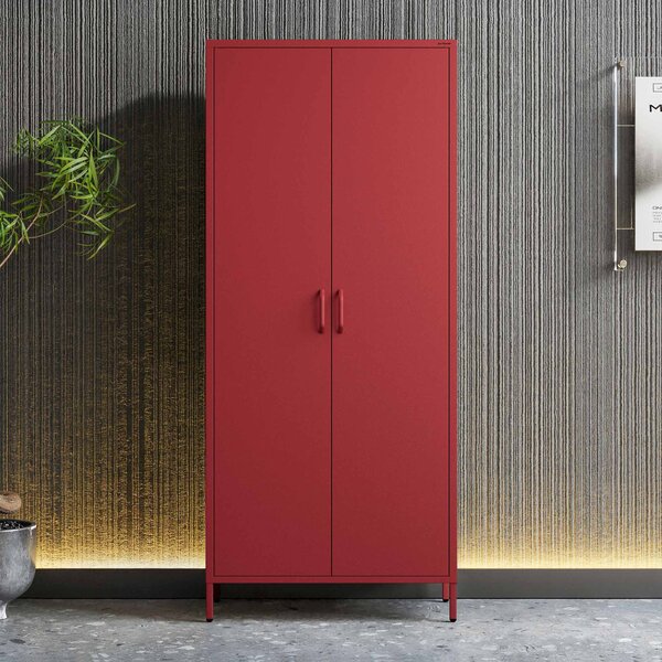 Szafa na ubrania metalowa loftowa na nóżkach czerwona, 800x1850x450 mm: FLAVIO