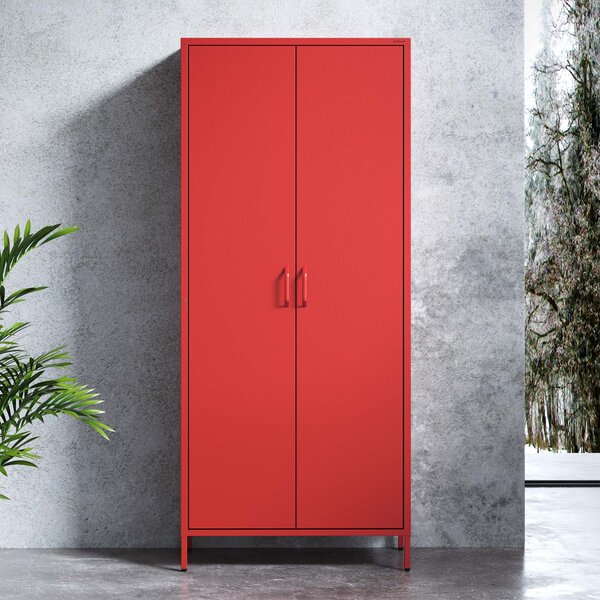 Szafa na ubrania metalowa loftowa na nóżkach czerwona, 800x1850x450 mm: FLAVIO