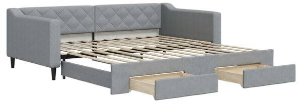 Sofa rozsuwana z szufladami, jasnoszara, 100x200 cm, tkanina