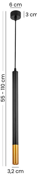 NOWOCZESNA LAMPA WISZĄCA CZARNO-MOSIĘŻNA TUBA SLIM W1