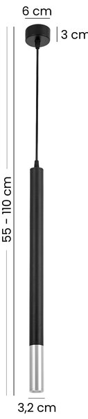 NOWOCZESNA LAMPA WISZĄCA CZARNO-CHROMOWANY TUBA SLIM W1