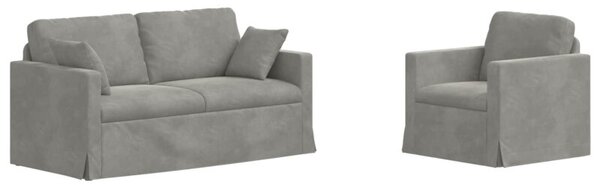 Modularna sofa aksamitna w kolorze jasnoszarym z czarnymi akcentami