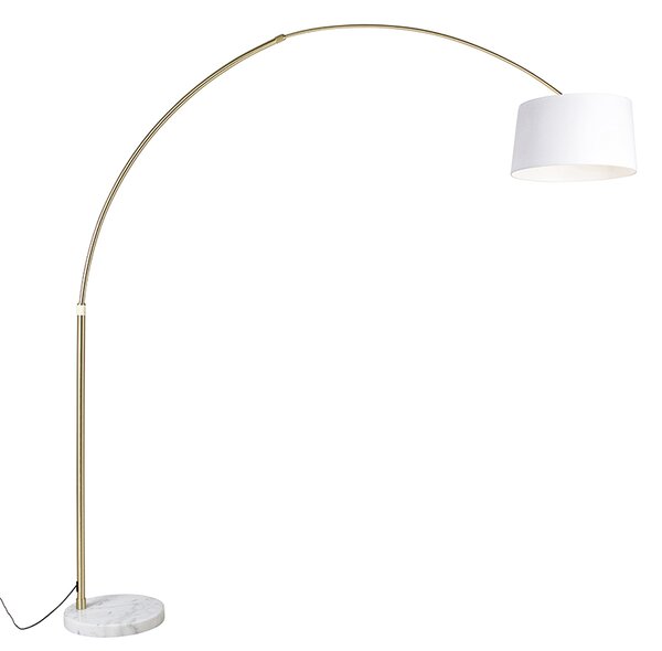 Luk Mosiężna lampa łukowa z białym abażurem z białej tkaniny 50 cm - XXL Oswietlenie wewnetrzne