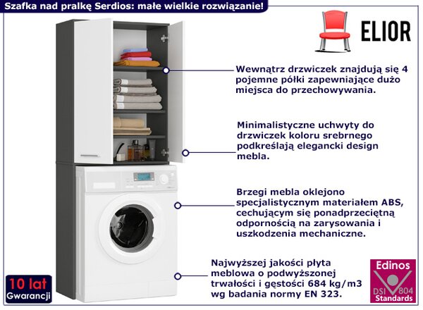 Słupek łazienkowy z drzwiczkami nad pralkę grafit + biały R3-E29