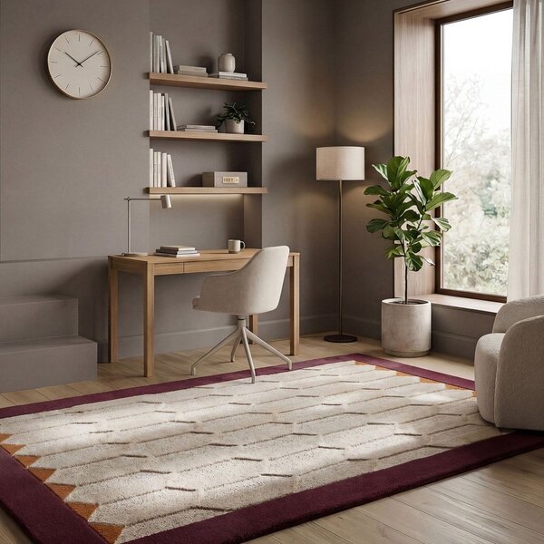 Bordowy/w naturalnym kolorze wełniany dywan tkany ręcznie 200x290 cm Apex Border Wool – Flair Rugs