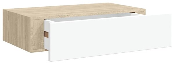 Półka ścienna z szufladą, dąb i biel, 40x23,5x10cm, mdf