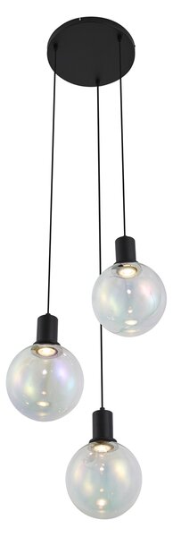 Designerska lampa wisząca czarna z tęczowym szkłem okrągła 3-punktowa - Mallon