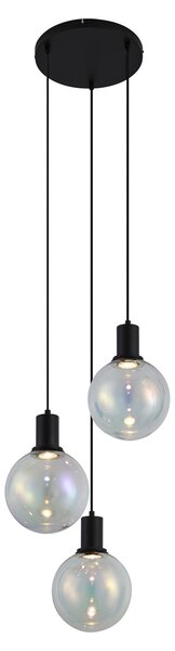 Designerska lampa wisząca czarna z tęczowym szkłem okrągła 3-punktowa - Mallon