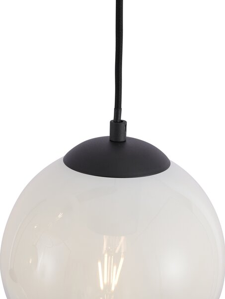 Nowoczesna lampa wisząca czarna z białym okrągłym szkłem 7-punktowa - Misty