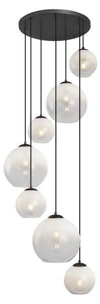 Nowoczesna lampa wisząca czarna z białym okrągłym szkłem 7-punktowa - Misty