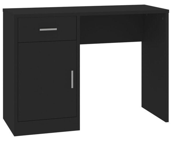 Biurko z szufladą i szafką, czarne, 100x40x73 cm