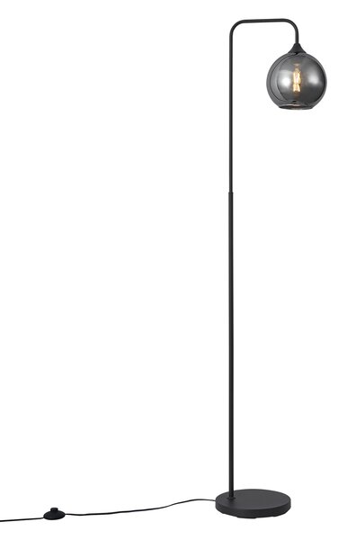 Lampa podłogowa Art Deco czarna z przydymionym szkłem - Sandra