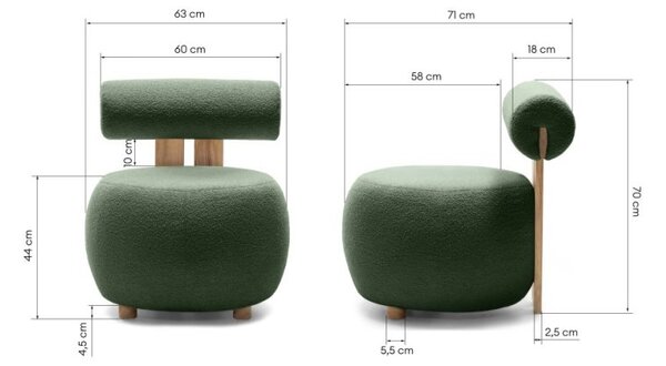 Ciemnozielony designerski fotel HANNA, dąb nezapínat!