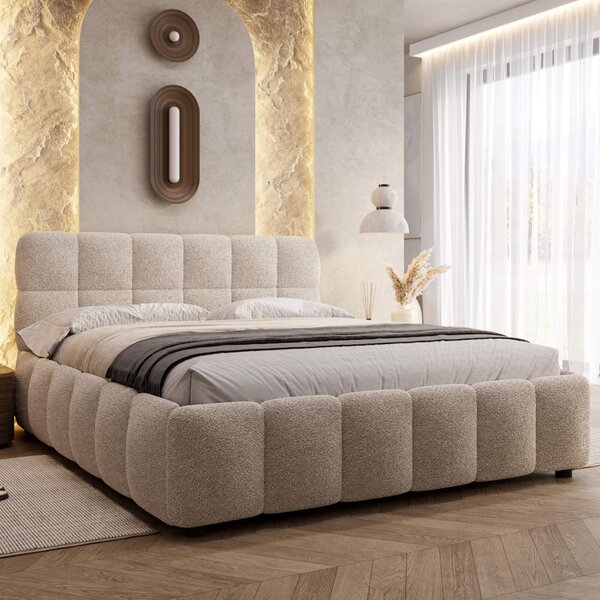 MebleMWM Łóżko tapicerowane z pojemnikiem 4583G| 180x200 | Boucle | Biały #6