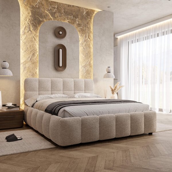 MebleMWM Łóżko tapicerowane z pojemnikiem 4583G| 180x200 | Boucle | Biały #6