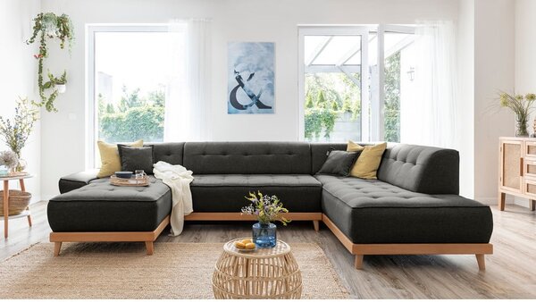 Ciemnoszara rozkładana sofa w kształcie litery "U" Miuform Dazzling Daisy, prawostronna